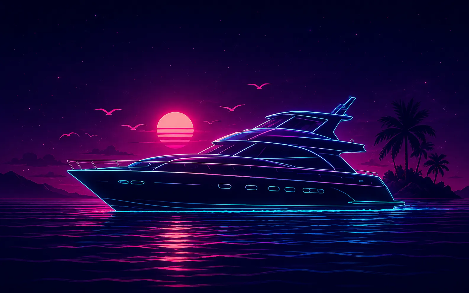 Yacht in navigazione al tramonto