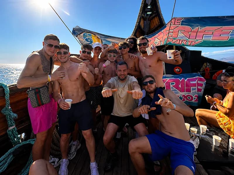 Friends celebrating together on The Tenerife Boat Party